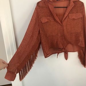 NastyGal fringe burnt orange crop top